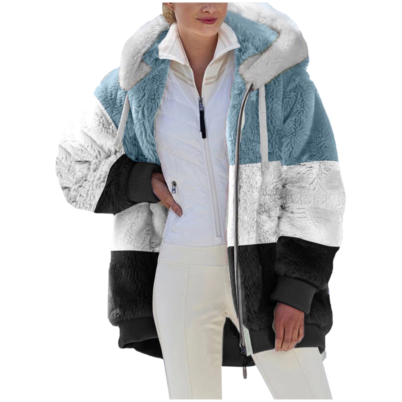 Winter Coats for Women Zpanxa Womens Warm Thick Faux Plush Coat, Outdoor  Plus Size Thicken Hooded Jacket, Winter Zipper Outerwear Coat Black B M