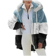 Winter Coats for Women Zpanxa Womens Warm Thick Faux Plush Coat, Outdoor Plus Size Thicken Hooded Jacket, Winter Zipper Outerwear Coat Black B XXL
