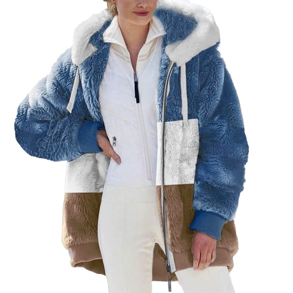 Winter Coats for Women Zpanxa Womens Warm Thick Faux Plush Coat, Outdoor Plus Size Thicken Hooded Jacket, Winter Zipper Outerwear Coat Khaki A XXL