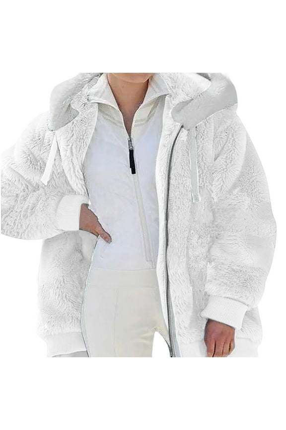 Winter Coats for Women Zpanxa Womens Warm Thick Faux Plush Coat, Outdoor Plus Size Thicken Hooded Jacket, Winter Zipper Overcoat Outerwear White 3XL