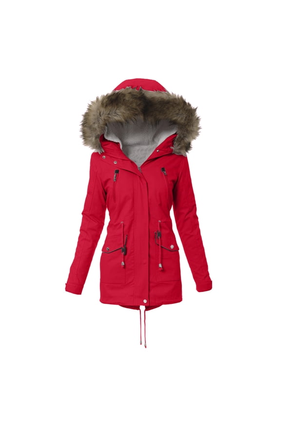Winter Coats for Womens Hooded Warm Winter Overcoat with Lined, Winter Parka Jacket Thick Down Outerwear Jacket for Women Red L