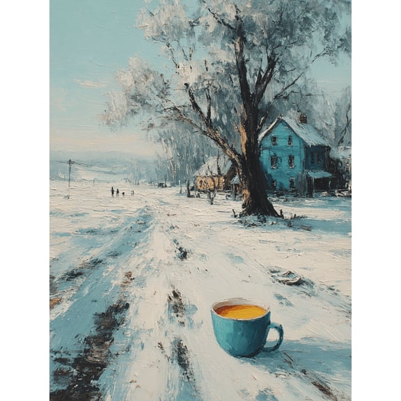 Winter Coffee Landscape Canvas Wall Art, Preppy Girly Print, Kitchen Room Wall Decor
