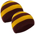 thumbnail image 1 of Winter Collegiate Stripe Knit Beanie Football Team Fan Hat for Men & Women (Maroon/ Gold) x 2 Pieces, 1 of 4