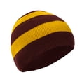 thumbnail image 1 of Winter Collegiate Stripe Knit Beanie Football Team Fan Hat for Men & Women (Maroon/ Gold), 1 of 4