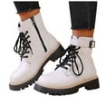 thumbnail image 1 of Winter Combat Boots for Women Waterproof Leather Lace up Trendy Buckle Ankle Strap Lug Sole Zipper Short Snow Booties, 1 of 7