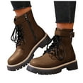 thumbnail image 1 of Winter Combat Boots for Women Waterproof Leather Lace up Trendy Buckle Ankle Strap Lug Sole Zipper Short Snow Booties, 1 of 7
