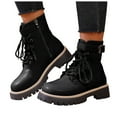 thumbnail image 1 of Winter Combat Boots for Women Waterproof Leather Lace up Trendy Buckle Ankle Strap Lug Sole Zipper Short Snow Booties, 1 of 8