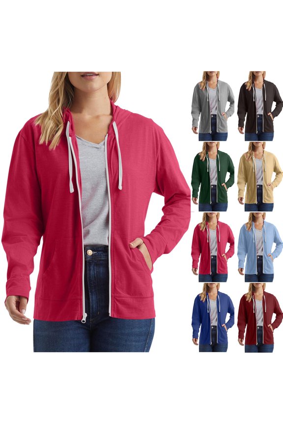 Winter Comfty Hoodies For Women Zipper Solid Color Pocket Long Sleeved Hooded Blouse Pullover Sizes S-2XL