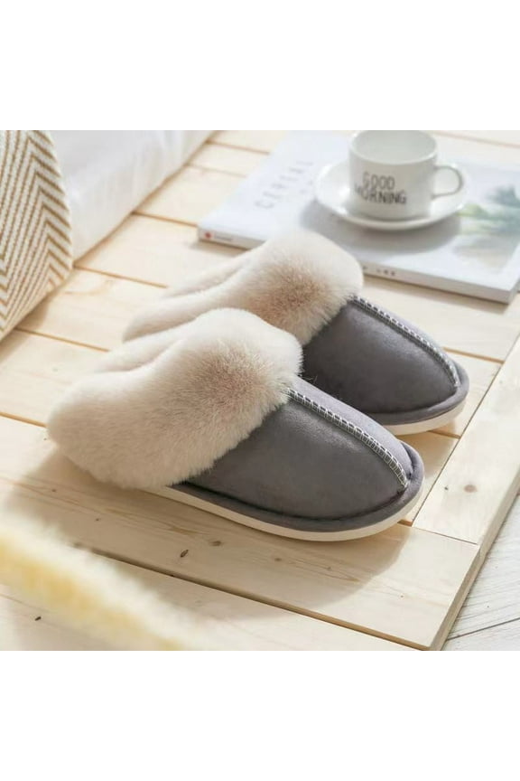 Winter Comfy Fluffy Fur Home Indoor and Outdoor Slipper Slider (Grey, Medium)