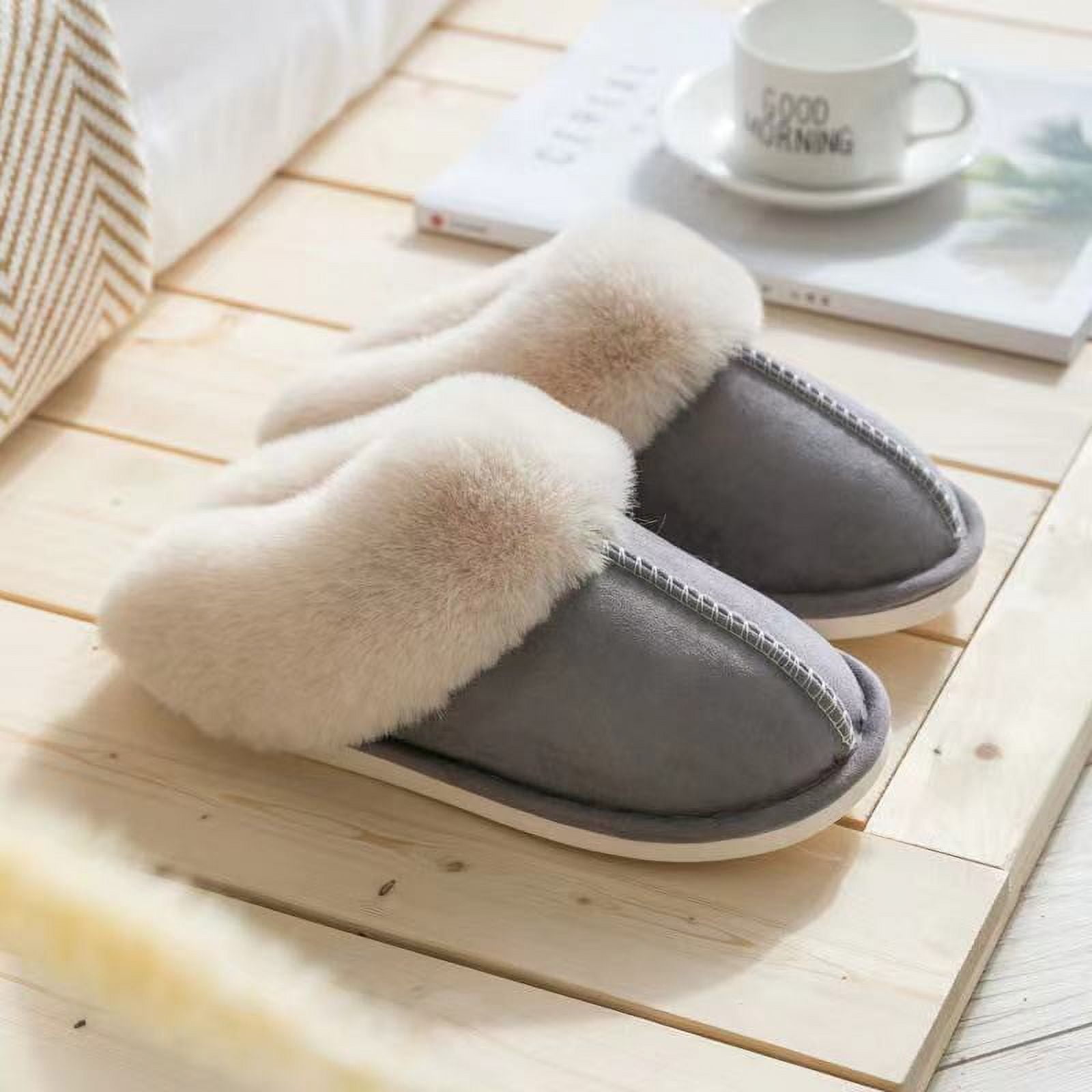 Winter Comfy Fluffy Fur Home Indoor and Outdoor Slipper Slider (Grey, X-Large)