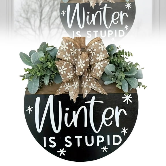 Winter Is Coming Door Sign, Wooden Wreath Hanger with Snowflake and Flowers, Farmhouse Front Porch Decor for Christmas Holiday Season, Outdoor Indoor Welcome Wall Hanging Decor