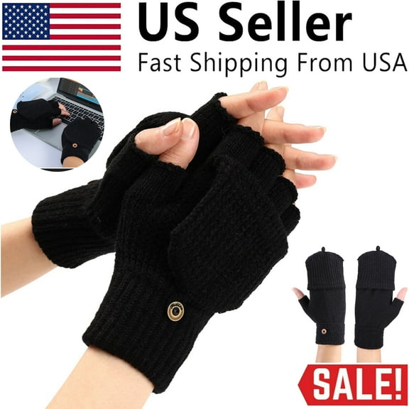 Winter Convertible Mittens Thermal Knitted Fingerless Gloves Touch Screen Glove Warm for Driving Cycling Running