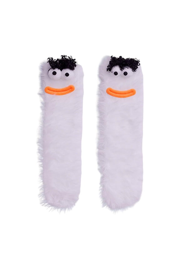 Winter Coral Fleece Socks With Funny Fluffy Big Eyes Doll Design For Cold Winter