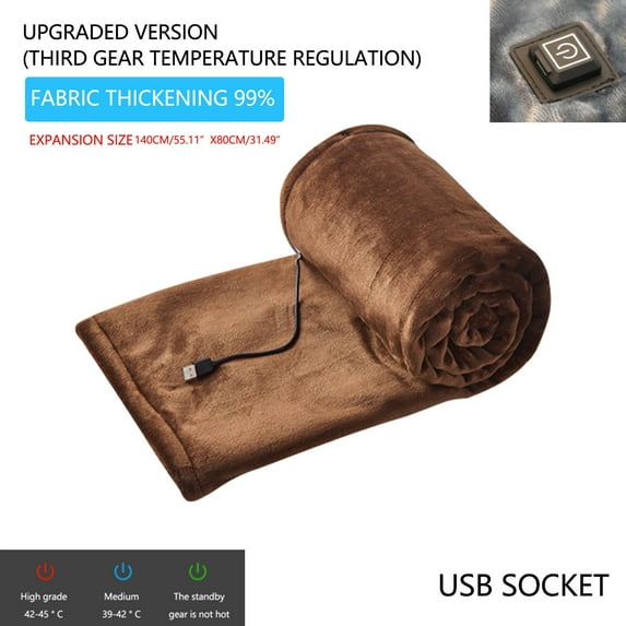 Winter Cordless Heated Blanket,39x31.5inch USB Charging Heater Blanket,Soft and Warm Flannel Fabric,3 Gear Temperature Regulation,Suitable for Dorm,Cars,Camping,Office