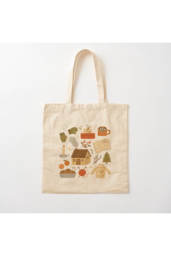 Winter Cottage Days Canvas Tote Bags, Reusable Shopping Bag