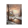 thumbnail image 1 of Winter Cottage Snowy Landscape at Sunset Canvas Wall Art Print 24X32", 1 of 4
