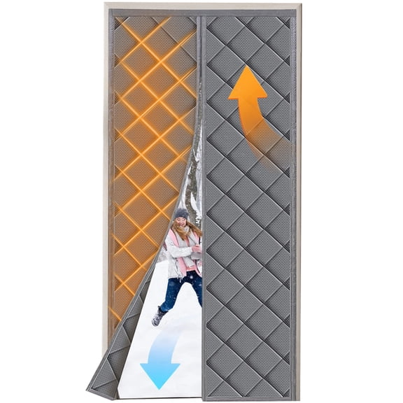 Winter Cotton Door Curtain, 41.3" x 82.7", Gray Oxford Fabric Door Curtain with Thermal Insulated Design, Windproof Curtain with Strong Attachment Force, Suitable for Home, Pet & Youngster Friendly