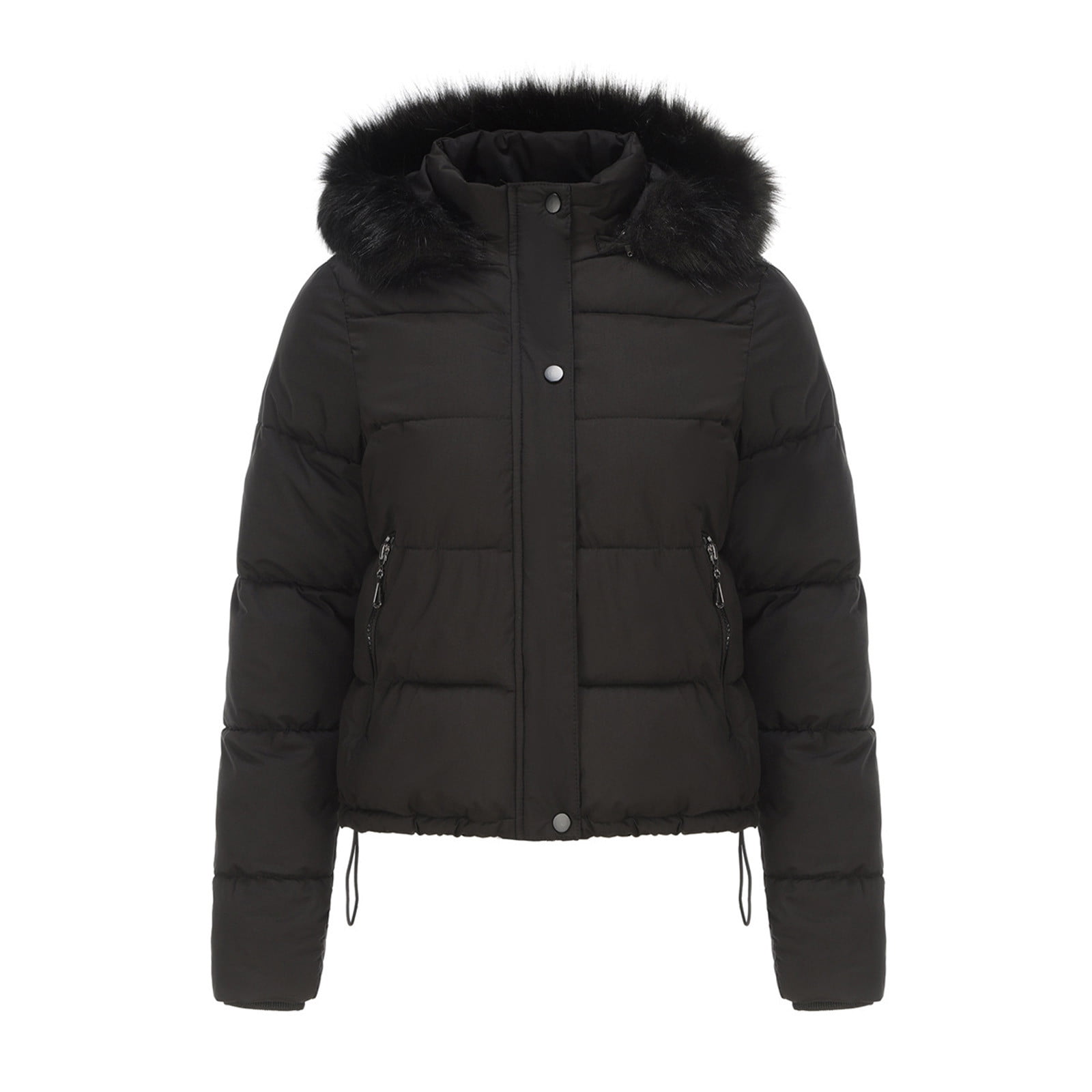 Winter Cotton Down Coats Ladies with Detachable Faux Fur Collar Hood