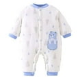 thumbnail image 1 of Winter Cotton Jumpsuit Baby Girls Boys Thick Padded Crewneck Long Sleeve Rompers Newborn Cute Printed Infant Clothes, Blue, 0 Months, 1 of 3