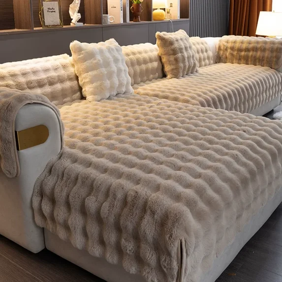 Winter Couch Seat Covers for Sofas Funda Sillon Capa De Sofa 2 E 3 Lugares Fundas Sofas De Dos Y Tres Plazas Plush Sofa Cover (Light brown,90*180cm)