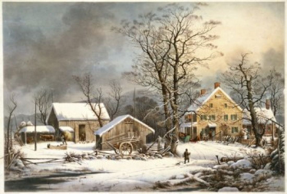 Winter in the Country A Cold Morning Currier and Ives (a 1857-1907 American) Color Lithograph Library of Congress Washington DC Canvas Art - Currier and Ives (18 x 24)