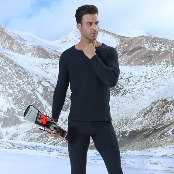 Winter Couples Slim Bottoming Shirt Plus Velvet Padded Autumn Pants Set Cold-proof Antibacterial De Velvet Thermal Underwear Men's Navy Blue XL