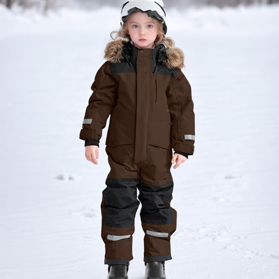 Winter Coveralls for Kids Snowsuit for Teen Boys Girls One Piece Snow Ski Zip Up Jacket Kids Winter Warm Coat Windproof Jumpsuit with Pockets