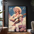 Rustic Asia Winter Cowgirl Playing Guitar Wall Art Print, Snowy Rocky Mountains And ...