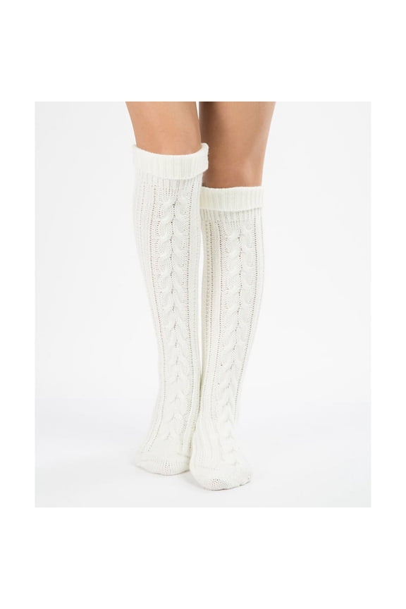 Winter Cozy Cable Knit Over The Knee High Boot Socks Women's Cable Knit Long Boot Stocking Socks Knee High Winter Leg Warmers (White),Christmas Gifts