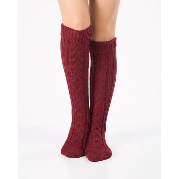 Winter Cozy Cable Knit Over The Knee High Boot Socks Women's Cable Knit Long Boot Stocking Socks Knee High Winter Leg Warmers (Wine)