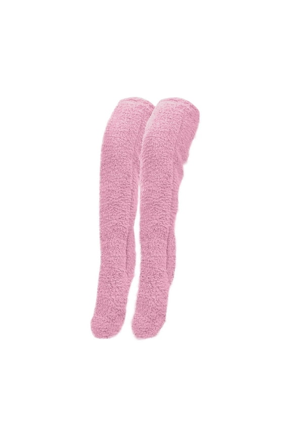 Winter Cozy Socks, Over Knee High Fuzzy Socks Plush Slipper Stockings Furry Long Leg Warmers Winter Home Sleeping Socks, Fluffy Thigh High Socks, Teddy Legs Long Paws, Hairy Stockings, Pink