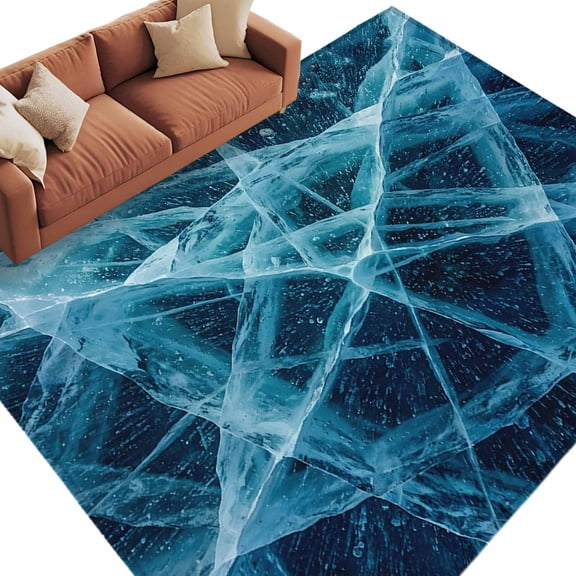 Winter Cracked Ice Area Rug 6x9 Washable Rug Non Slip Blue Cyan Abstract Geometric Striped Large Area Rug Soft Stainresistant Indoor Carpet for Living Room Bedroom Home Office Dining Room Nursery