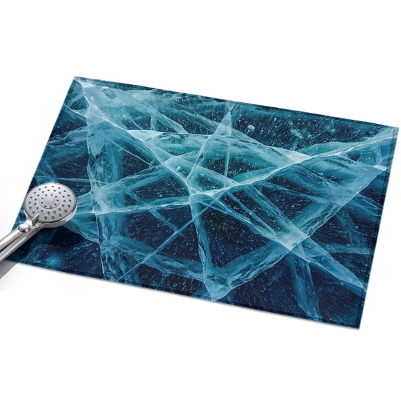 Winter Cracked Ice Entryway Rug 2x3ft Washable Non Slip Bathroom Rug Indoor Floor Front Door Mat Blue Cyan Abstract Geometric Striped Rectangle Area Rugs Carpet for Kitchen Office Dining Room Home