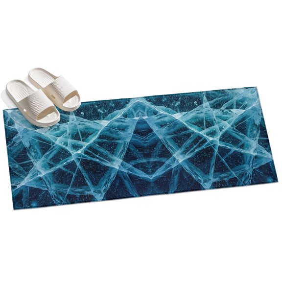 Winter Cracked Ice Hallway Runner Rug 2x6 Washable Non Slip Kitchen Runner Rug for Bedside Bathroom Blue Cyan Abstract Geometric Striped Indoor Floor Carpet Area Rugs for Living Room Bedroom Office