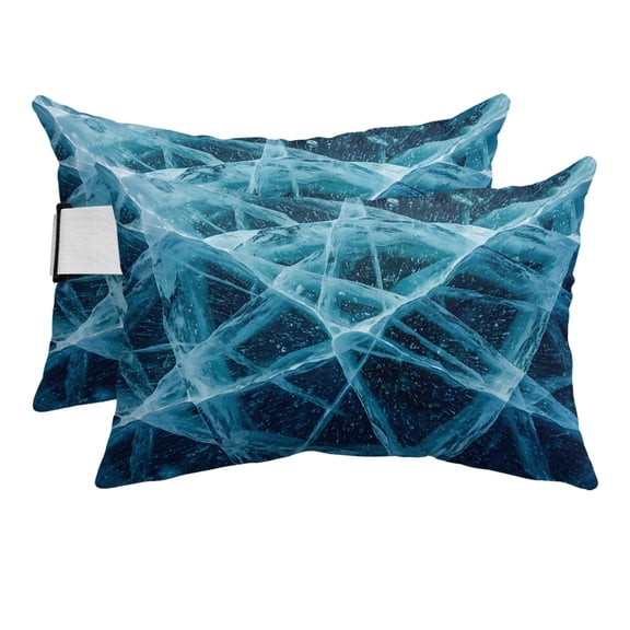 Winter Cracked Ice Outdoor Pillows for Chaise Lounge Chair Beach Headrest Pillow Set of 2 Waterproof Lumbar Pillows with Insert&Strap Blue Cyan Abstract Geometric Striped Pool Pillow 12"x20"