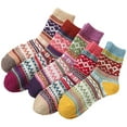 thumbnail image 1 of 5 Pairs Women's Winter Fashion Socks - Multicolor Thick Warm Crew Socks Wool Cotton, 1 of 5