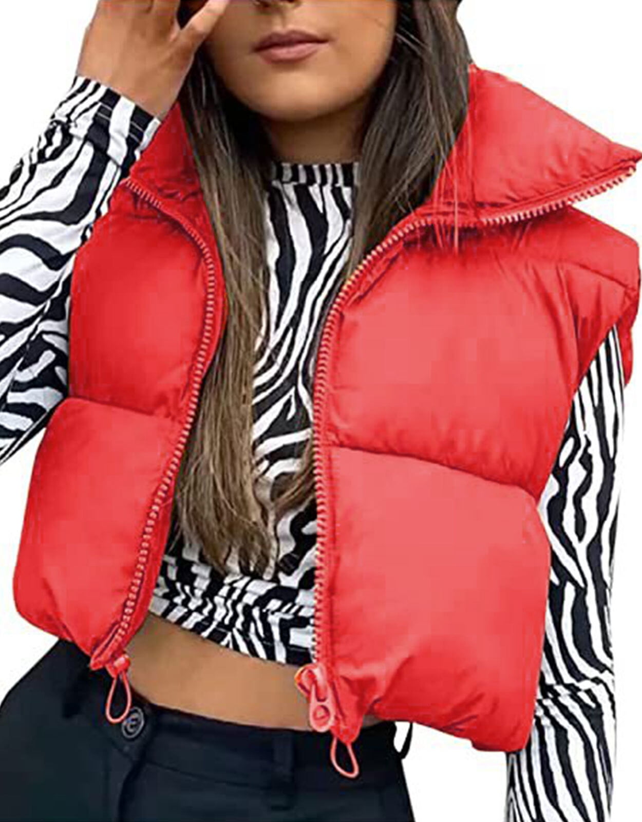 Winter Cropped Vest for Women Lightweight Sleeveless Full Zip Up Warm