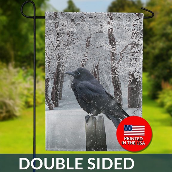 Winter Crow Flag Double Sided Snow Scene