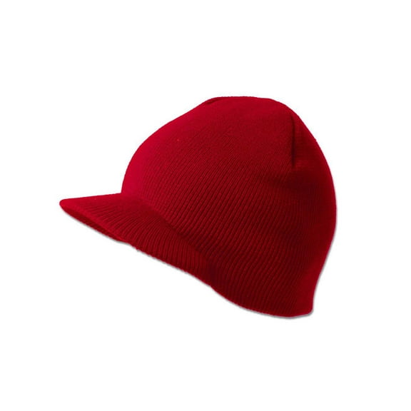 Winter Cuff less Beanie Visor Cap, Red