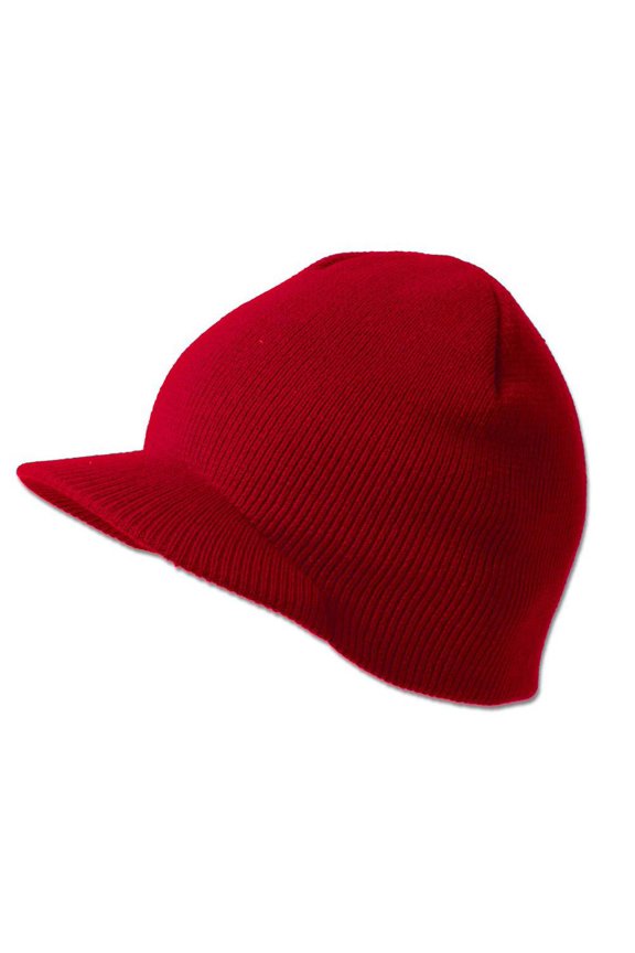 Winter Cuff less Beanie Visor Cap, Red