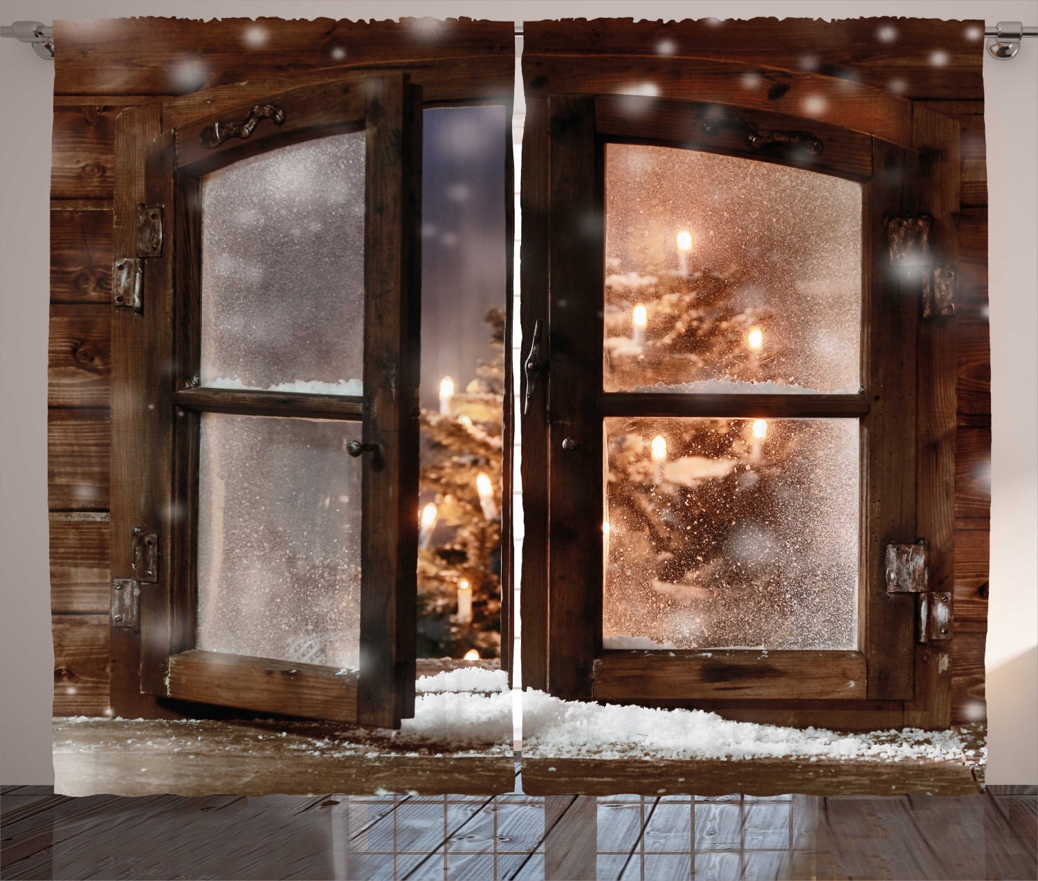 Winter Cabin Scene Light-Filtering Polyester Curtain Panels