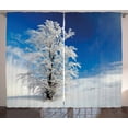 thumbnail image 1 of Ambesonne Winter Curtains 2 Panel Set, Lonely Tree Rural Land, 108" x 84", Blue White, 1 of 3