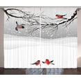 thumbnail image 1 of Ambesonne Winter Curtains 2 Panel Set, Wintertime Cartoon Birds, 108" x 84", Vermilion Grey Black, 1 of 3