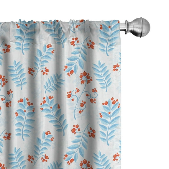 Winter Curtains 2 Panels Set, Seasonal Ash Berry and Blue Toned Foliage Leaves Snowflake Background, Window Drapes for Living Room Bedroom, 56"W X 95"L, Vermilion Pale Blue, by Ambesonne