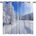 thumbnail image 1 of Winter Curtains - Nature Landscape Theme Snow Tree Forest Mountain Scenery Scene Print Pattern Grommet Light Filtering Window Drapes for Bedroom Living Room 2 Panels 52 x 63 Inch, 1 of 5