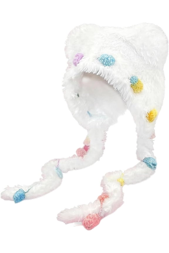 Winter Cute Bear Ear Warm Hat,Kawaii Plush Earflap Beanie Hat,Fleece Fuzzy Winter Plush Hat for Women Girls