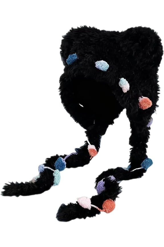 Winter Cute Bear Ear Warm Hat,Kawaii Plush Earflap Beanie Hat,Fleece Fuzzy Winter Plush Hat for Women Girls