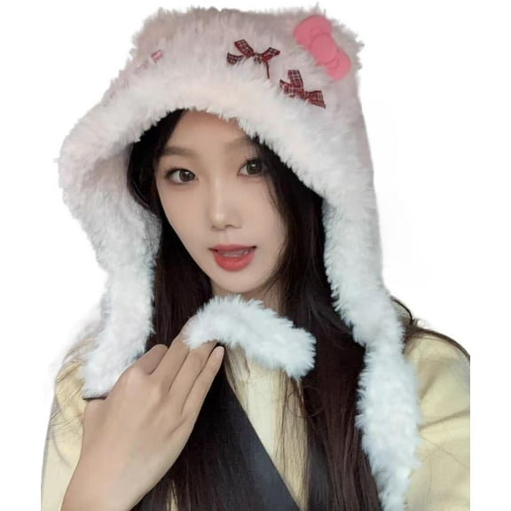Winter Cute Bear Ear Warm Hat Women's Ear Protection Plush Hat Bean Hat Windproof Skull Hat Cartoon Plush Hat