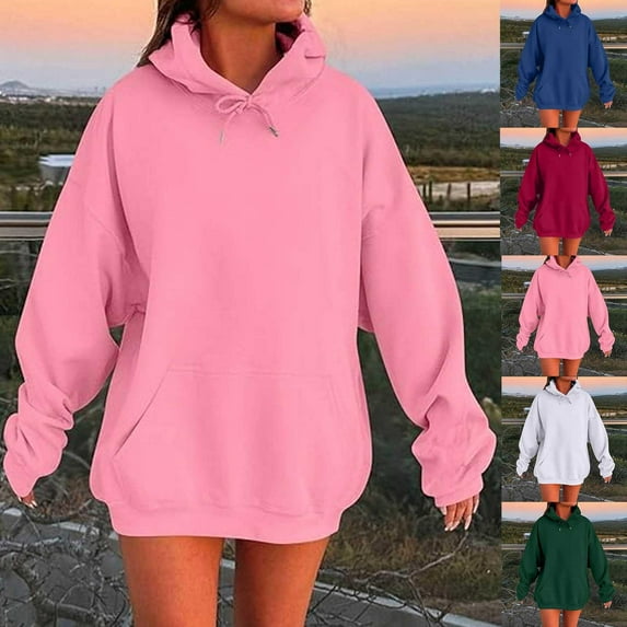 Winter Cute Hoodies For Women Casual Solid Color Loose Hooded Round Neck Long Sleeved Hoodie Pullover (Available in Plus Size) Sizes S-2XL Up To 65% Off!