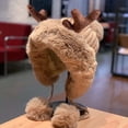 thumbnail image 1 of Winter Cute Reindeer Antlers Beanies Funny Animal Fuzzy Furry Plush Cap Windproof Earflap Skull Hat, 1 of 3